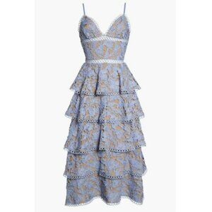 SAU LEE Violet Camellia Lace Tiered Midi Dress